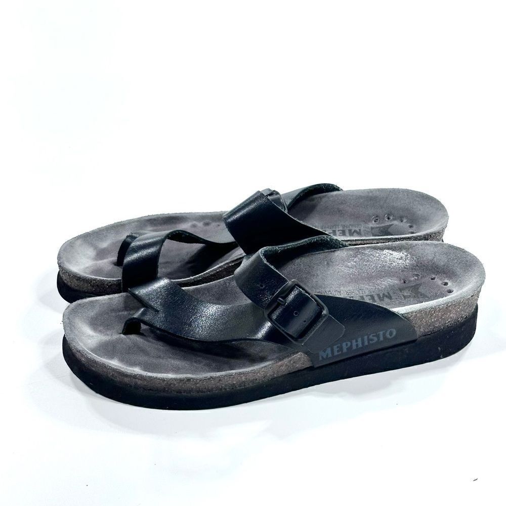 Mephisto Helen black leather toe loop sandal 35